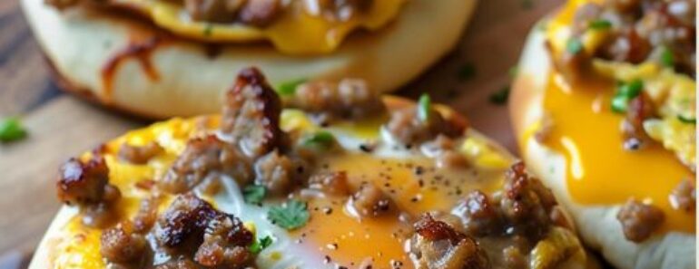 Sausage, Egg, and Cheese Breakfast English Muffin Pizzas