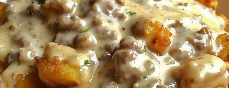 Tater Tot Breakfast Bowl with Sausage Gravy