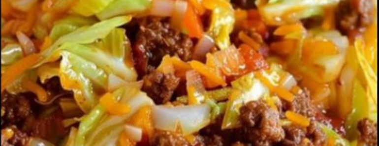 Cheesy Beef and Cabbage Taco Skillet