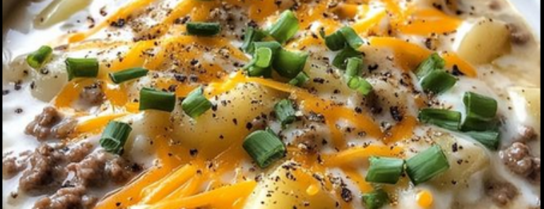 Crockpot Creamy Potato and Hamburger Soup