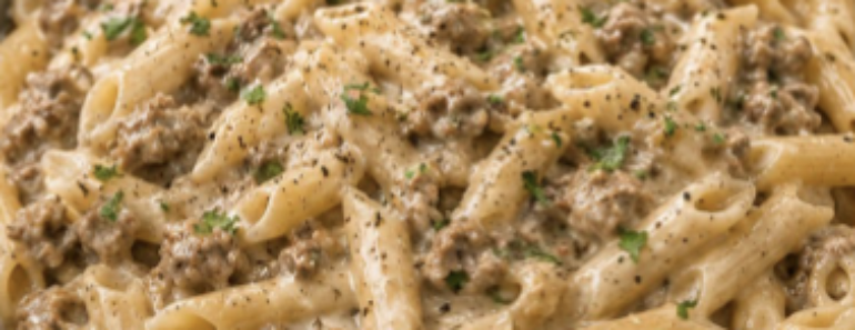 Cheesy Penne with Garlic Butter GroundBeef