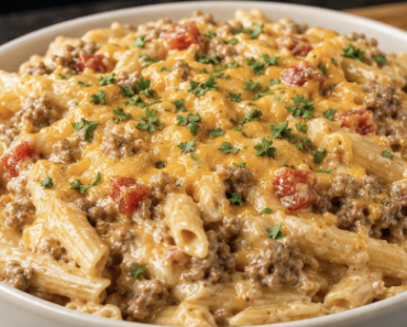 Cheesy Penne with Garlic Butter GroundBeef
