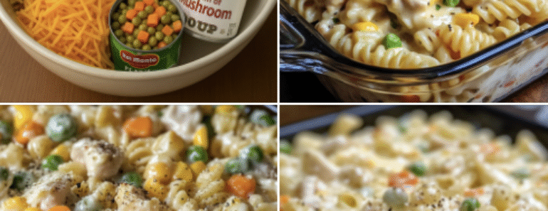 Creamy Chicken Pot Pie Pasta Bake